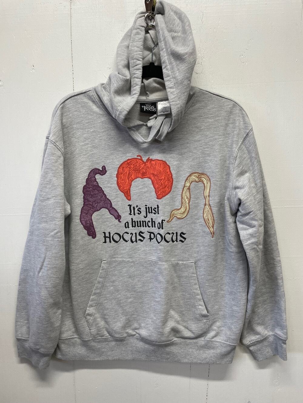 Disney Hocus Pocus Hoodie Size Large Gray With Outlines of the Witches Hair